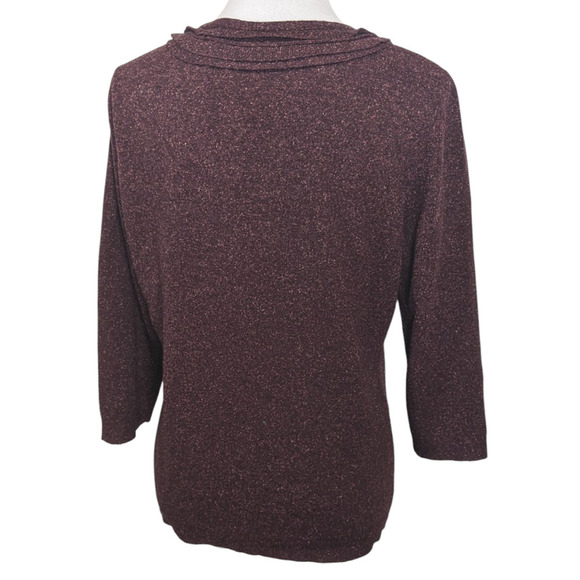 J Jill Wool Silk Blend Cardigan Sweater Burgundy Marled Knit Ruffle Spring  M - Picture 2 of 9